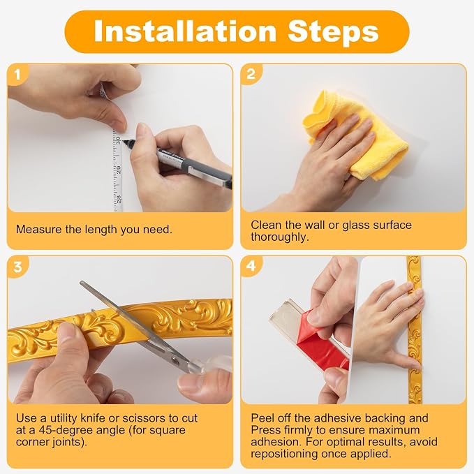 3 Pack 16.4FT Gold Peel and Stick Crown Molding Trim Kit – Self-Adhesive Decorative Trim for Mirror Borders, Doors & Cabinets - Image 5