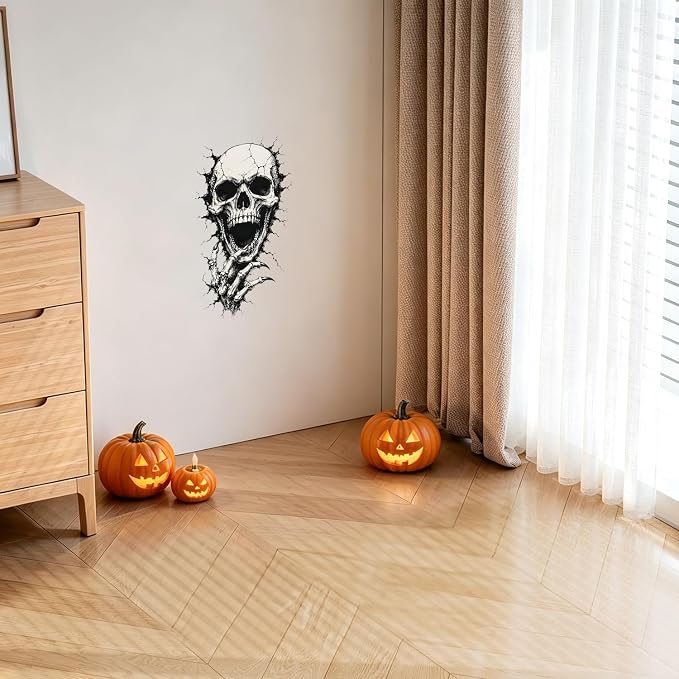 Skeleton Skull Wall Decals Peel and Stick Halloween Wall Stickers, Gothic Skull Removable Vinyl Wall Decor, Spooky Horror Wall Art for Bedroom Living Room Window Haunted House Party Decorations - Image 8