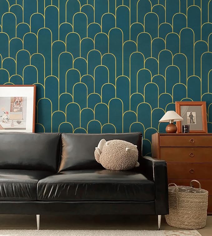 Yasinet Peel and Stick Wallpaper Green and Gold Wallpaper Modern Dark Green Contact Paper Gold Geometric Removable Self Adhesive Wall Paper for Bedroom/Cabinet Waterproof Bathroom Vinyl 393.7" x 17.3" - Image 5