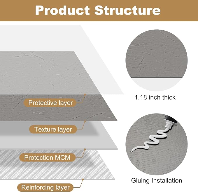 KASARO 3D Faux Stone Wall Panels, 4 PCS MCM Flexible Wainscoting Panels for Exterior/Interior Decor, Modified Clay Material, Accent for Home, Art, Commercial, Stone Cement, 47.2 × 23.6 inch - Image 3