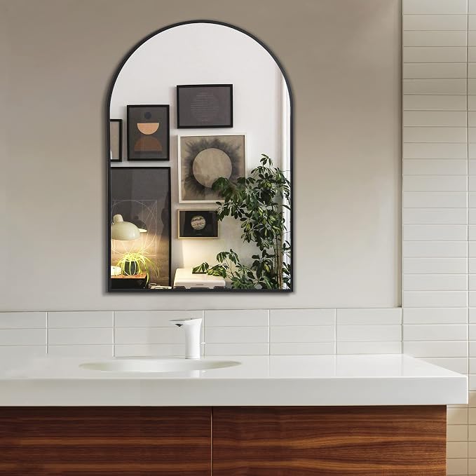 Arched Bathroom Mirror for Wall, 36" x 24" Metal Frame Vanity Mirror, Black - Image 7