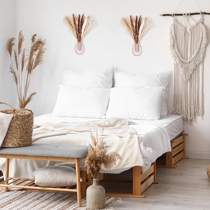 Otoolling Boho Wall Decor Set of 2 – Metal Hanging Wall Art with Faux Pampas or Eucalyptus,Minimalist Bohemian Accent for Living Room, Bedroom, Entryway(Rose Gold,Pampas) - Image 7