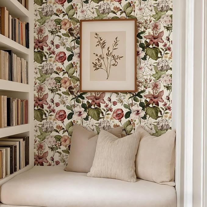 Jeweluck Vintage Floral Peel and Stick Wallpaper for Bathroom 16.9”x196.8” | Floral Wallpaper Boho Flower Contact Paper Peel and Stick Removable Self Adhesive Wall Paper for Cabinets Walls Decor Vinyl - Image 7
