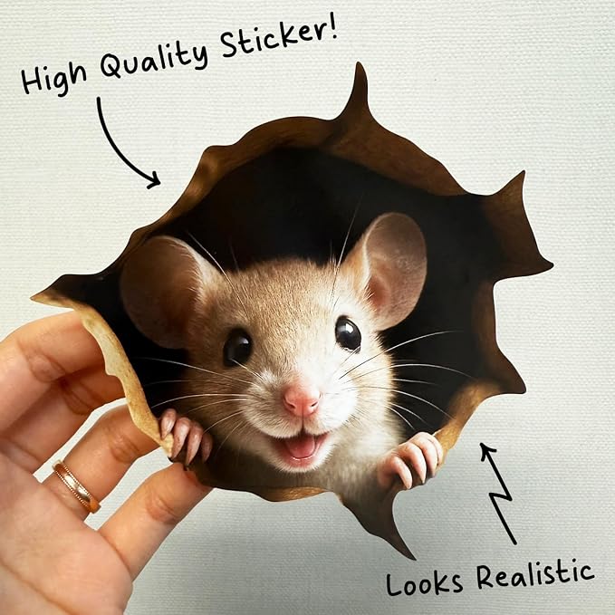 GRITKULTURE Removable Peek A Boo Mouse in Mouse Hole Decal Sticker 5.1inch 2 Pack. Mouse Hole in the Wall Sticker with 3D Effect. Wall Decoration, Funny Gift, Potty Training, Prank - Image 2