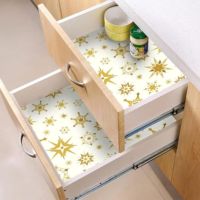 Gold and White Peel and Stick Wallpaper Retro Atomic Star Wallpapers Modern Self Adhesive Contact Paper Removable Mid Century Starburst Wall Art Mural Vinyl Film for Cabinet Drawer Bedroom Living Room - Image 7