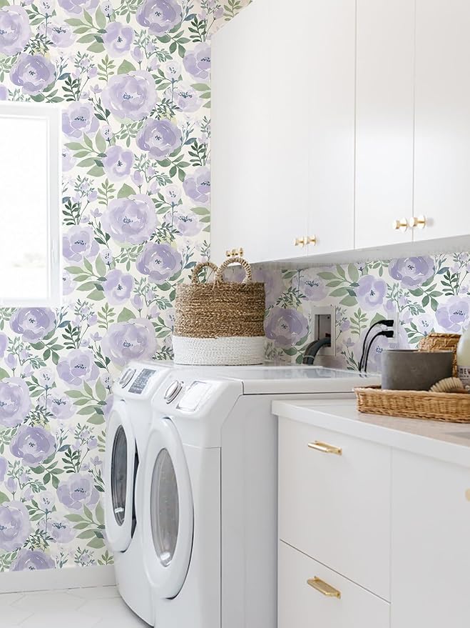 Orainege Peony Floral Wallpaper Peel and Stick Wallpaper Self Adhesive | 16.9in x118.1in Floral Contact Paper Boho Peony Removable Wall paper for Bedroom Living Room Decor Vinyl, Purple - Image 6