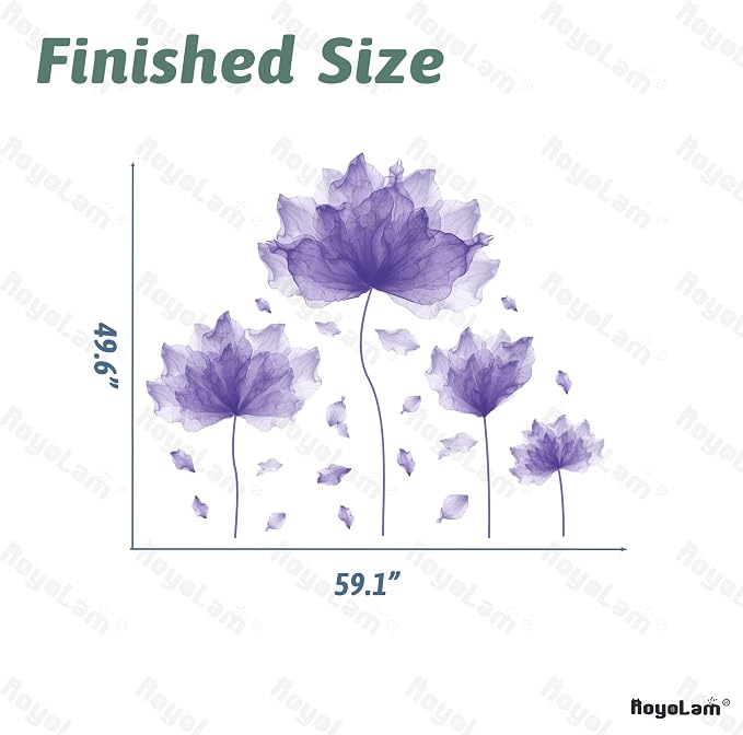59.1'' x 49.6'' Flower Petal Wall Decal Floral Wall Sticker(Purple) | Removable waterproof peel and stick wall art for nursery, baby room, classroom, living room, bedroom, office and bathroom - Image 5
