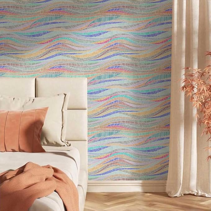 MuralPeel Colorful Geometrical Wave Mosaic Modern Peel and Stick Wallpaper Self Adhesive Removable Easy Peel Off Stick on Wall Paper for Bedroom Cabinet Renter Friendly - Image 2