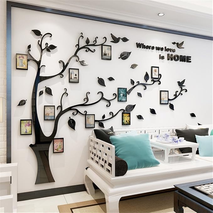 3D Tree Wall Stickers - DIY Photo Frame Tree Wall Decal Family Photo Frame Sticker Murals Wall Decor Living Room Bedroom TV Background Home Decorations (M:83 * 59in,Black Right) - Image 10
