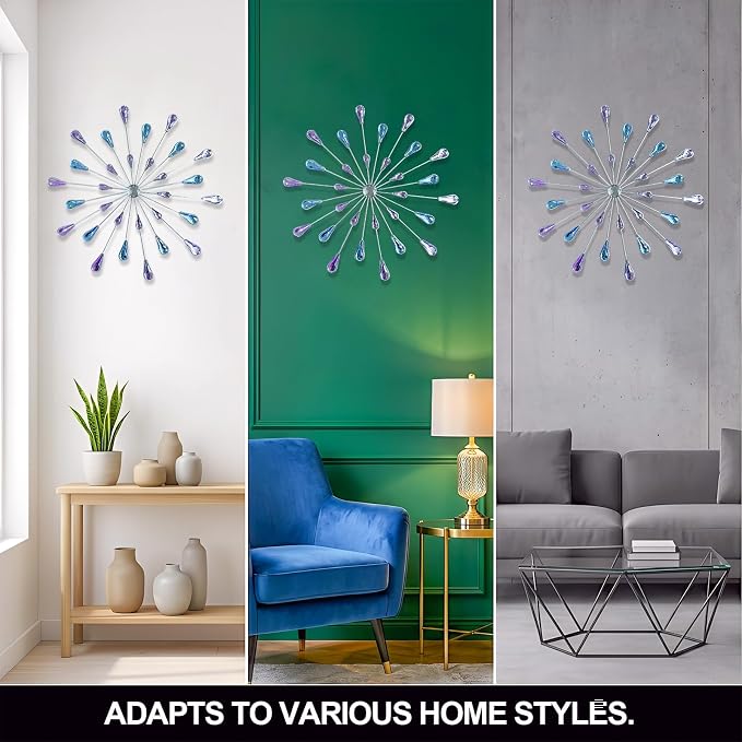 ZEXUIRU 3 Set Silver Starburst Wall Art for Home Decor Metal Bling Crystal Rhinestones Sunburst Wall Decor Sparkling Rhinestone Art Accent Silver - 13in - Image 7