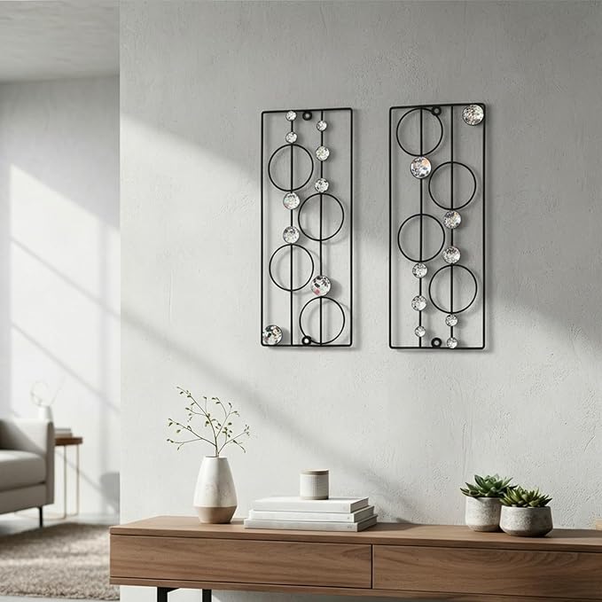 ZEXUIRU 2 Pcs Abstract Metal Art for Wall Decor Living Room Bedroom Bathroom Office Metal Bling Modern Geometric Hanging Vertical Small Iron Sculpture Plaque Pack -Black 15.7in - Image 6