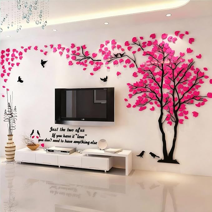 Family Tree Wall Decor Decals - DIY 3D Tree of Life Wall Art Large Decal Stickers Silver Decor Living Room Mural for Bedroom Hallway Home TV Background (Rose Right,L-118X60in) - Image 4