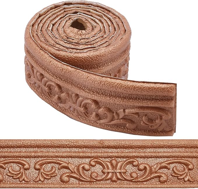 CRASPIRE 82.5 x 3 Inch Brown Crown Molding Peel and Stick Self Adhesive Flexible Foam Trim 3D Sticky Decorative Wallpaper Border Wall Edging Foam Baseboard Mirror Border Wall Lines Hotel DIY Decor by CRASPIRE