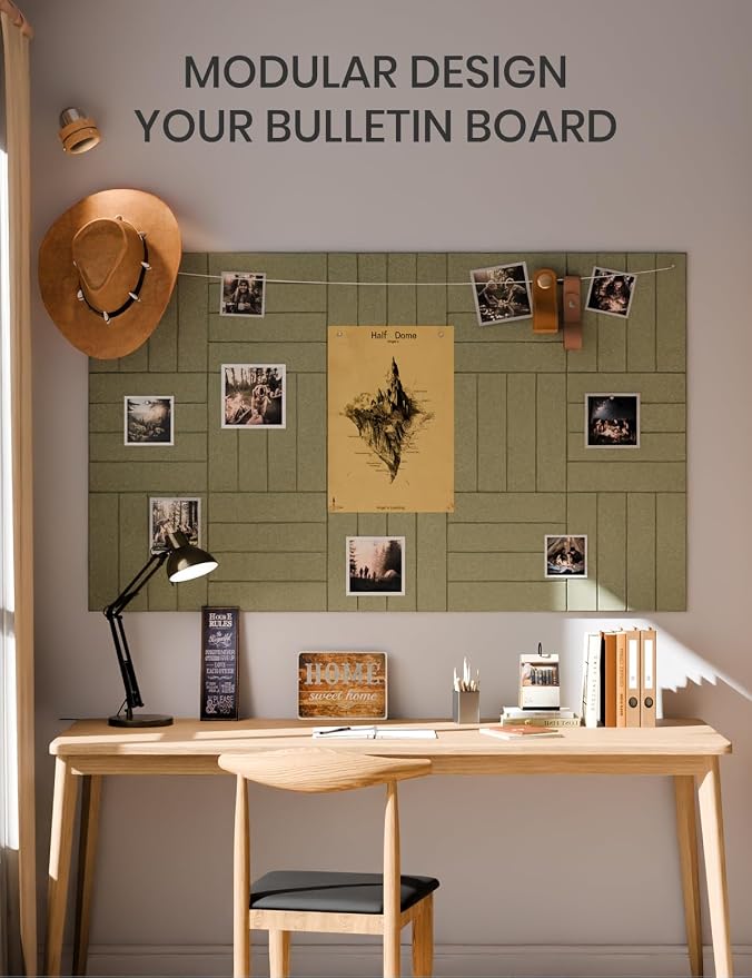 Fluxynara 36" x 24" Large Felt Bulletin Board, Olive Green | 6 Pack Cork Board Alternative with 30 Safe Adhesive Tabs, Felt Pin Boards for Wall Decor, Home, Office, Classroom, Dorm - Image 6