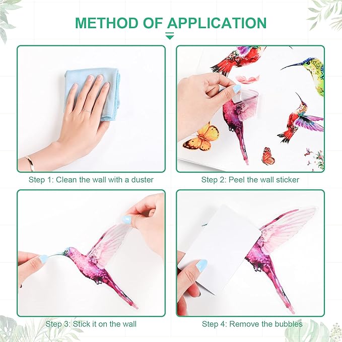 3 Sheets Hummingbirds Wall Decals Peel, Vinyl Stickers Murals for Window | Wall Decors Clings, Botanical Birds Tree Branch Flower Butterfly Design, Removable, For Bedroom Barhtoom Living Room Nursery - Image 4