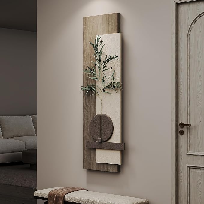 Cuspin Modern 3D Textured Long Narrow Vertical Wall Art | Tall slim type, Faux olive branches, Layered panels, Neutral tones, For bedroom dining room hallway entryway wall decor - Image 4