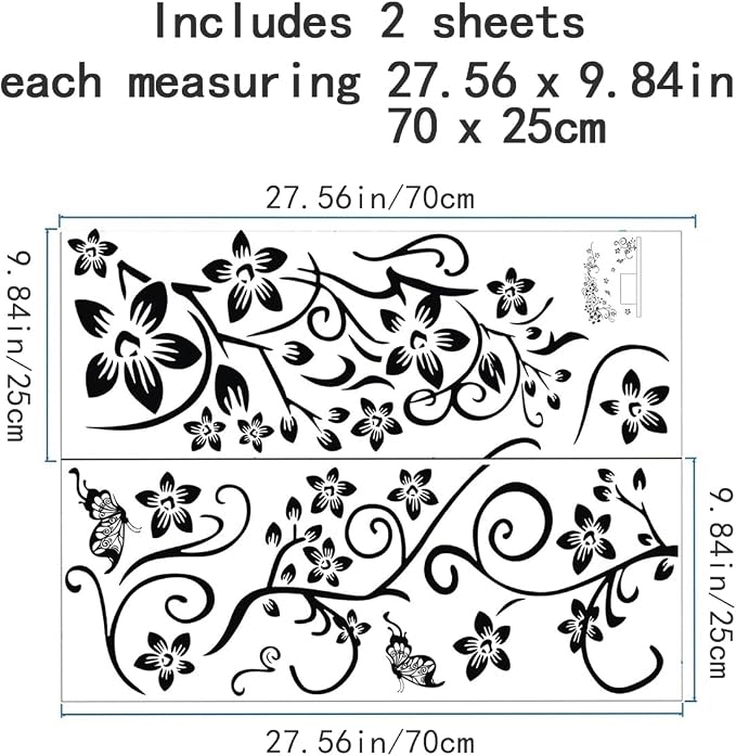 Joyartu Flowers Vine Decals Black Flowers Butterfly Wall Stickers, Diagonal Floral Decals for Living Room TV Background, DIY Home Decor - Image 6