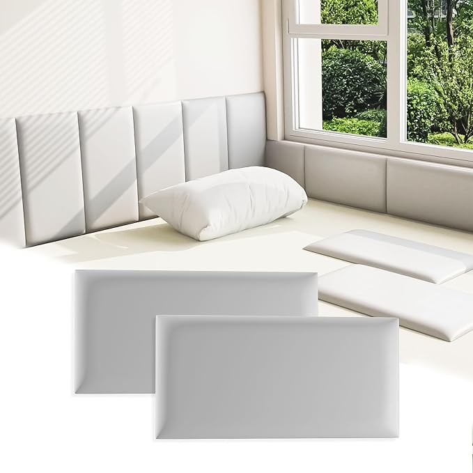 Anti Collision Wall Padding for Kids, Upholstered 3D Wall Panels | 4 Packs 7.8'' x 15.7'' Peel and Stick Headboard, Self Adhesive Wall Pads for Kids, Bedroom, Living Room, Gray by Umedol