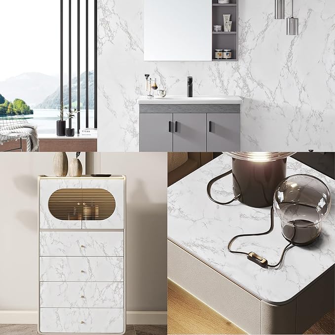 Marble Contact Paper White Peel and Stick Wallpaper for Kitchen Countertop | 17.71" x 393.7" Thick Gray Granite PVC Roll for Cabinet Furniture Renovated Easy to Remove Without Leaving Glue Upgrade - Image 6
