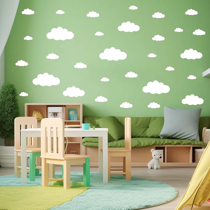 62PC White Cloud Wall Decals, Removable Wall Stickers | 4 Sizes, Aesthetic Nursery Decals, DIY Kids Bedroom, Living Room, Classroom Decals - Image 5