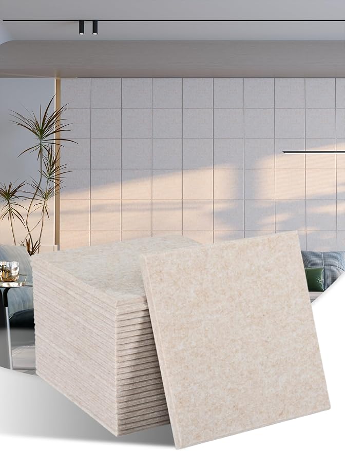 AKUMAX 24 Pack Sound Proof Foam Panles-Self-Adhesive Soundproof Wall Panels,Acoustic Foam Panels Soundproofing Noise Cancelling Wedge Panels for Home Office Recoding Studio Beige Marble 12"*12" by AKUMAXWOODWALLPANELS