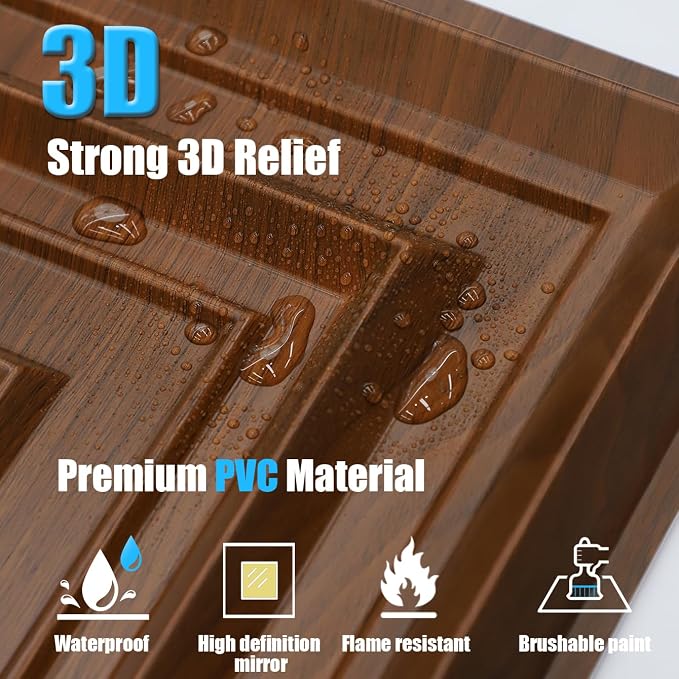 12 Pack PVC Ceiling Tiles 19.7"x19.7" – Silver Mirror & Wood Grain 3D Wall Panels for Wall and Ceiling Decoration,Cover 32.3 Sq.Ft – Waterproof,Lightweigh(Dark Brown, Silver) - Image 5