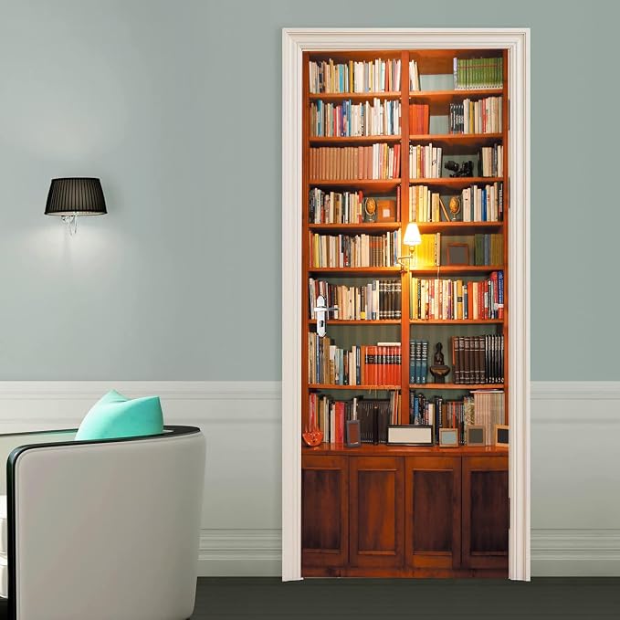 artfanke 3D Retro Bookcase Door Sticker Peel and Stick 33.5"x84.6"- Self-Adhesive Bookshelf Door Murals Wallpaper - PVC Wall Decal for Bedroom Decor(2 Sheets/Set) - Image 4