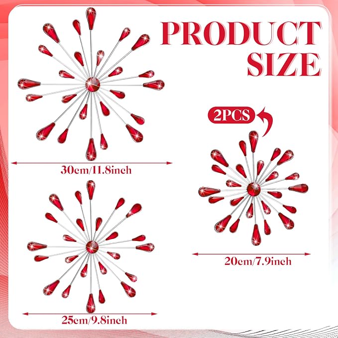 Hicarer 4 Pcs Starburst Wall Decor, Metal Wall Art, Red - Image 4