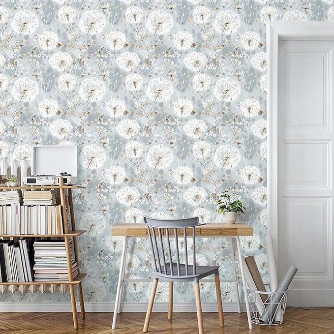Nukofal Floral Wallpaper Peel and Stick Dandelion Contact Paper for Cabinet | Dandelion Peel and Stick Wallpaper Floral Contact Paper 16.9"x393.7" Self Adhesive Removable Waterproof Drawers Decor Vinyl - Image 2