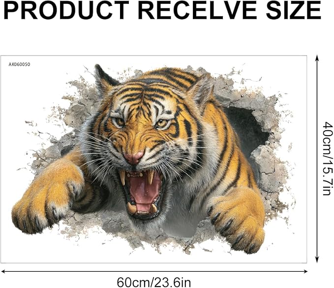 Tiger Wall Decal Stickers– Realistic Tiger Breaking Through Wall Design, Removable Stickers for Home, Office, Living Room, and Bedroom - Image 2