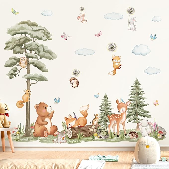 decalmile Forest Animals Tree Bear Deer Fox Wall Decals Stickers (XL) by decalmile