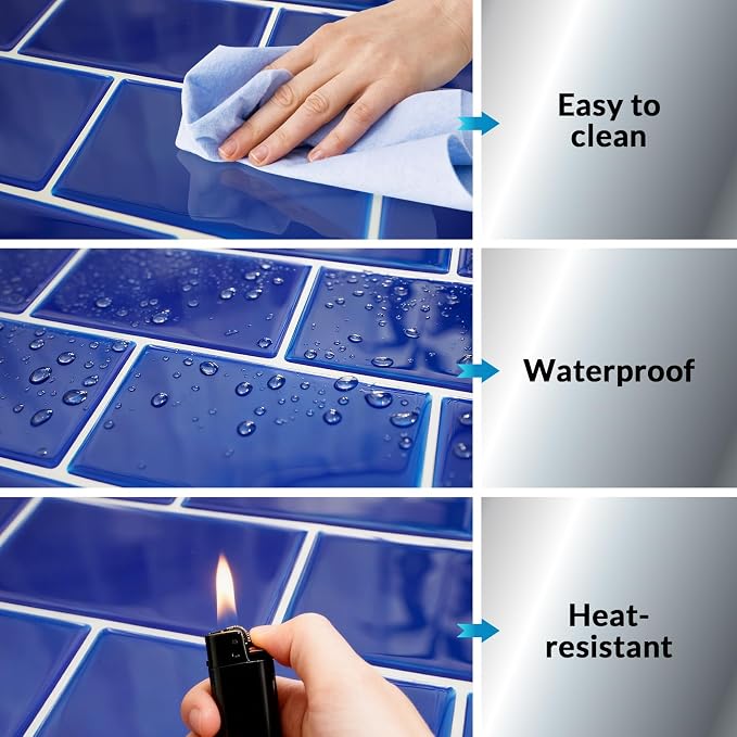 Joysticky 10-Sheet Peel and Stick Backsplash, 12" * 12" Laser Crystal Texture Stick on Tiles Backsplash for Kitchen & Bathroom，Thicker Design Peel and Stick Wall Tiles (Blue) - Image 5