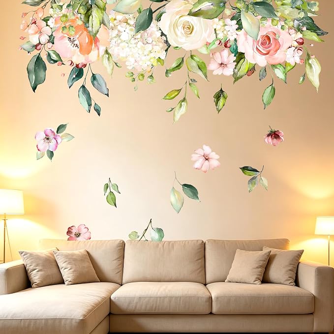 Watercolor Flower Floral Garland Wall Decal Wedding Bedroom Decor Sticker | Watercolor floral garland wall decal, romantic removable decor for bedroom living room bathroom,wedding backdrop bridal room - Image 3