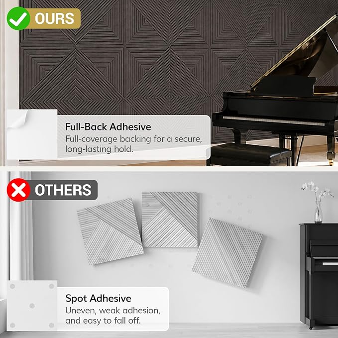 TONOR Acoustic Wall Panels Peel and Stick, 16 Pack 23.6''x23.6''-62 sq.ft. High-Density Acoustic Wood Panels Alternative. Soundproof Wall Panels for Interior Wall Decor, Home, Bedroom, Black - Image 6