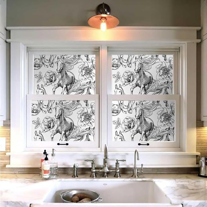 Black and White Peony Floral Horse Modern Peel and Stick Wallpaper Wall Decor Self Adhesive Wall Paper Stick on Easy Peel Off Contact Paper for Renter Bedroom Apartment - Image 4