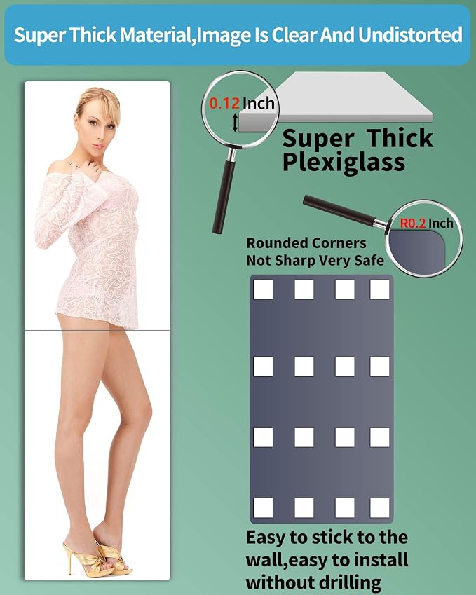 Shatterproof Wall Mirror Full Length for Bedroom, Acrylic Gym Mirror for Home, 23.9 x 14 Inch x 2 PCS, Extra Thick: 0.12 Inch, Workout Mirrors Safe for Kids, Long Wall Mounted, Over The Door Mirrors - Image 5