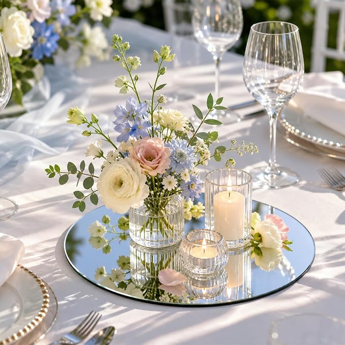 12PCS Round Mirror Plates for Centerpieces, Mirror Trays 12inch Flat Circle Mirrors for Tables Mirror Centerpieces, Circle Mirror Candle Plates for Table Centerpieces Wedding Party Centerpieces - Image 2