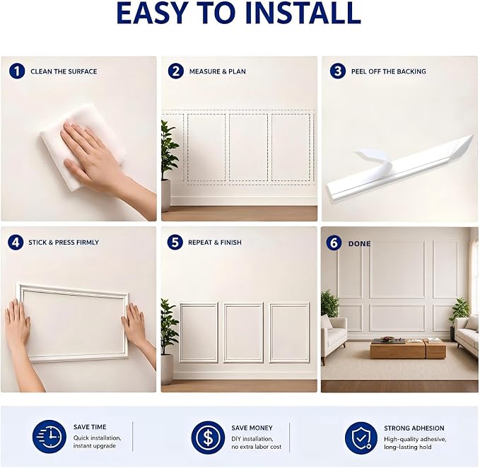 Peel and Stick Wall Molding Kit, Pre Cut Bilinear Frame Wainscoting Panel | 3 Set,Inner and Outer Layer Style,Self Adhesive,Paintable,Premade,24"x54"+13.5"x44" - Image 8