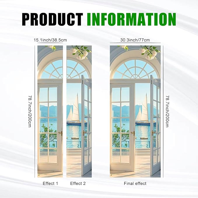HOMETITUTE Beach Ocean View Peel Stick Door Sticker 30.3x78.7 Vinyl | Wall Cover Poster Decals Removable Wallpaper Self Adhesive Livingroom Bedroom Office - Ocean View - Image 3