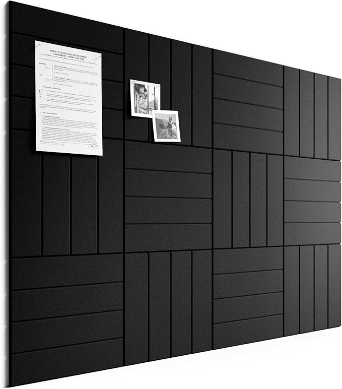 Bumusty 48"x 36" Large Felt Bulletin Board Tiles, Black | 12-Pack Cork Board Alternative, Wall Decor, 30 Pushpins, 60 Adhesive Tabs, Vision Board, Office, Classroom, Home, Dorm by BUMUSTY
