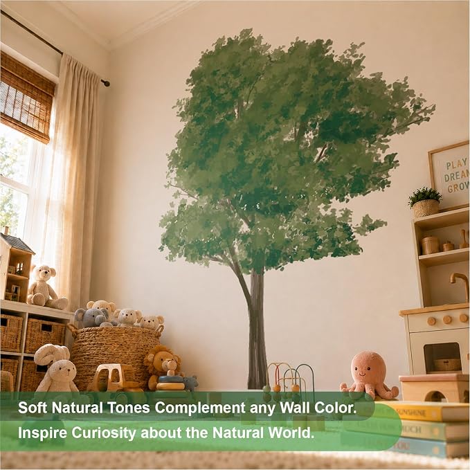 7.4 Ft x 5.9 Ft Maple Tree Wall Decals, Extra Large for Kids Room | Self-Adhesive Forest Wall Mural in a Muted Green Scandinavian Style, Ideal for Woodland Nursery and Classroom Decor - Image 3