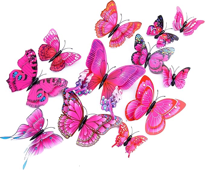 OPSEAM 3D Butterfly Wall Decor Butterfly Decorations Stickers with Magnets | 72 PCS Purple&red,12 Styles Double Layer Butterfly for Classroom Decoration,Locker Refrigerator, Reusable,Waterproof by Opseam