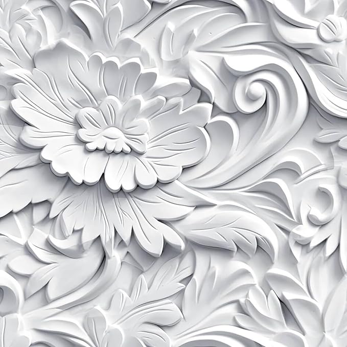 ReWallpaper Faux 3D Wall Panels Peel and Stick Wallpaper Modern Flat 3D Effect Wall Mural Removable Art Decor Gray Floral Ceiling Wallpaper for Bedroom Bathroom Waterproof Contact Paper 17.5inx10ft by ReWallpaper
