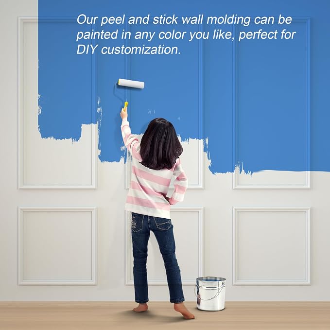 NeatiEase Peel and Stick Wall Molding Kit 6-Frame Premade, Ready-to-Assemble Wall Moulding Panel Frame, Self Adhesive Wainscoting Panels, Accent Molding Trim for Interior Walls Home Decor - Image 7