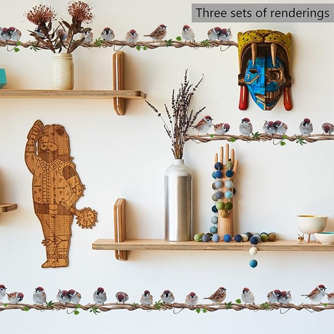 Colorful Bird On Tree Vine Wall Decals, Removable Creative Bird Wall Stickers, Lifelike Lovely Birds Decor, DIY Vinyl Art Murals for Boys Girls Kids Bedroom Living Room Nursery Decoration (Small) - Image 2