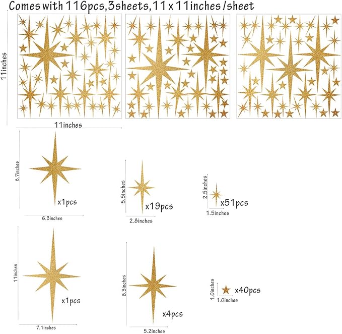 Star Wall Stickers Girls Room Wall Decals Sparkle Wall Decor Stick and Peel | Gold star stickers, wall decals, wall stickers, whimsy celestial decor, removable vinyl, for living room kids bedroom nursery - Image 2