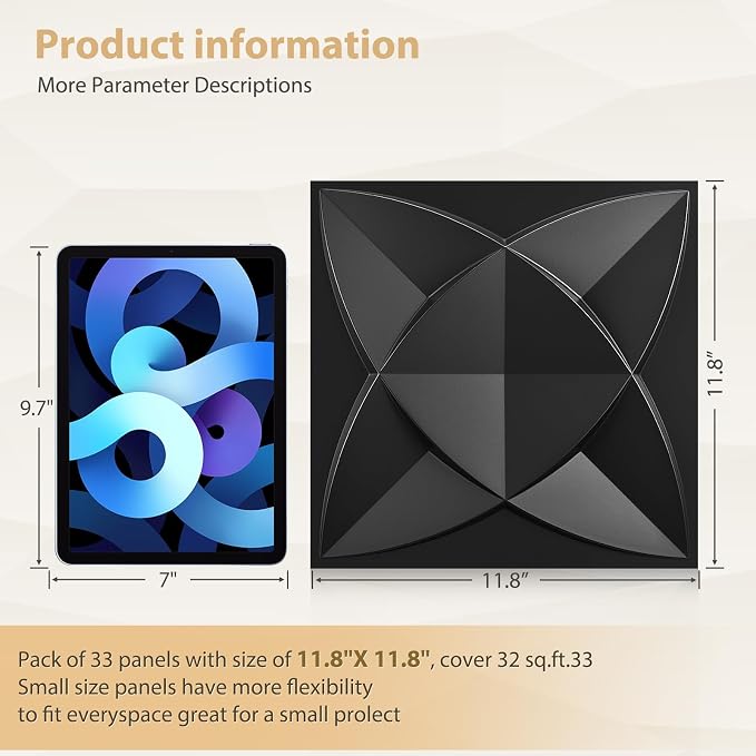 Heikki 30 Pack 3D Wall Panel for Interior Wall Décor, PVC Flower Textured Wall Panels for Living Room Bedroom Hotel Office, 11.8"x11.8", Double-Sided Tape (Black-LJH) - Image 4