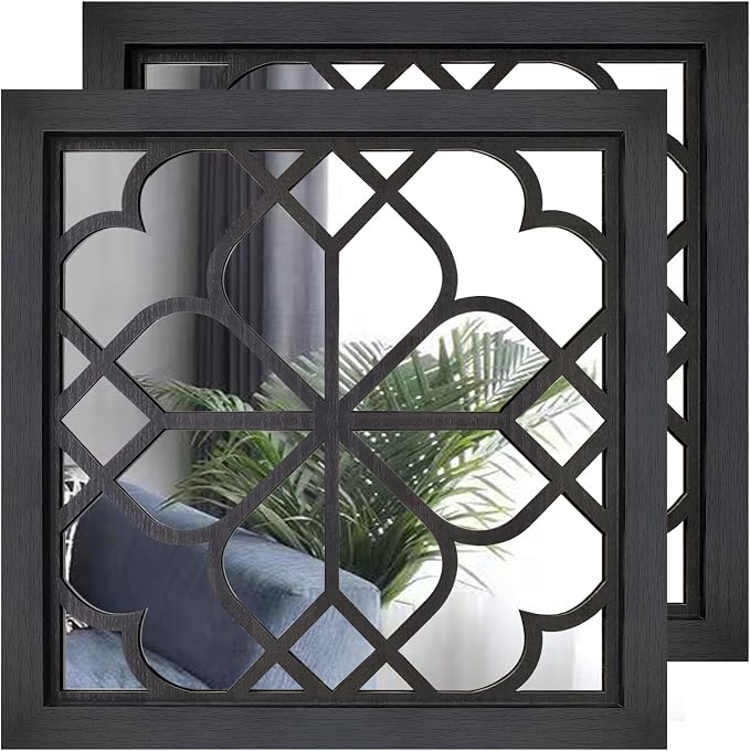 Wocred 2 PCS Square Wall Mirror,Gorgeous Rustic Farmhouse Accent Mirror,Black Entry Mirror for Bathroom Renovation,Bedrooms,Living Rooms and More(20”x20”) by Wocred