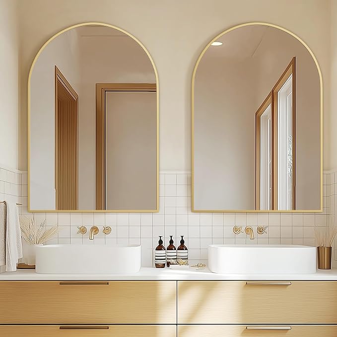 Arched Bathroom Mirror for Wall, 36" x 24" Metal Frame Vanity Mirror, Gold - Image 3