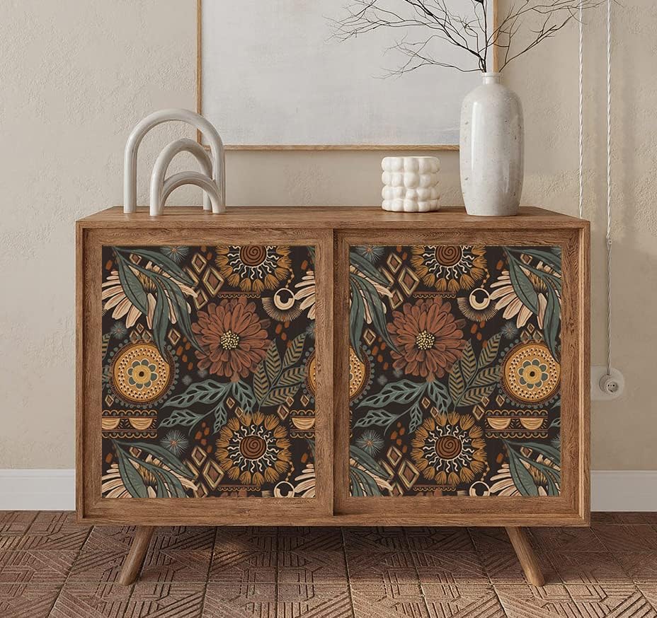 HAOKHOME Boho Peel and Stick Wallpaper Floral Botanical 17.3in x 32.8ft | Renter Friendly Removable Vintage Textured Wall Paper Retro Brown Green Vintage Cottagecore for Bedroom Bathroom Accent Wall - Image 6